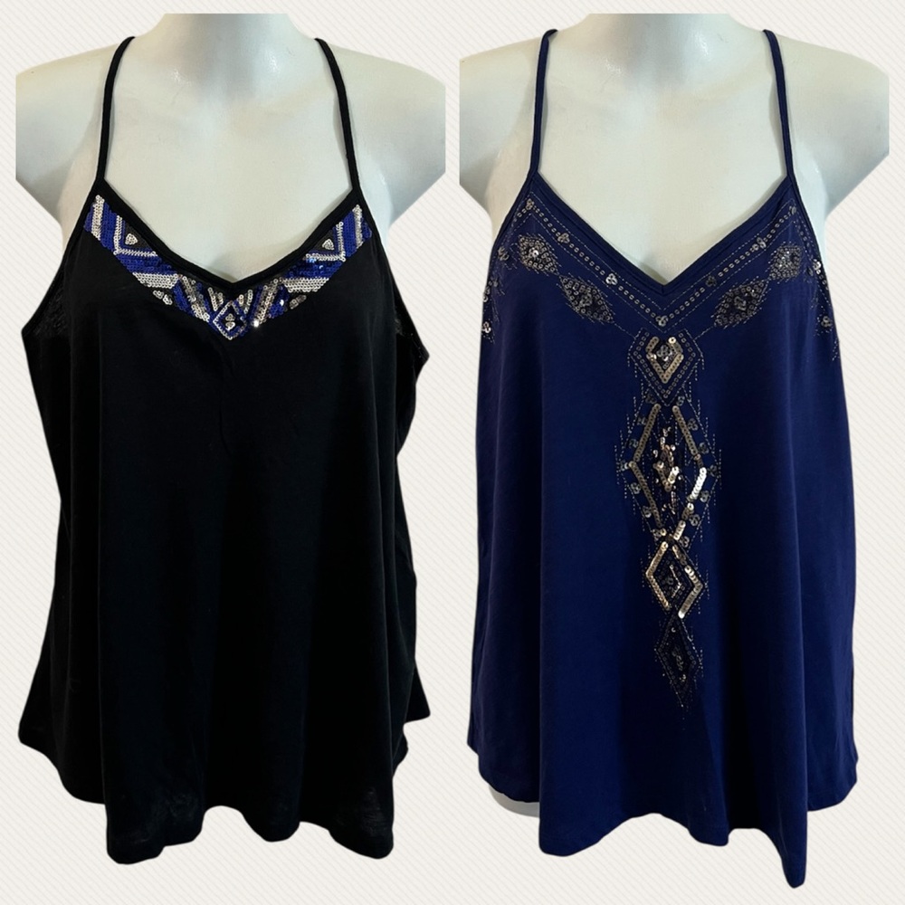 Express Embellished Sequins Black and Blue Women's Tops Size S